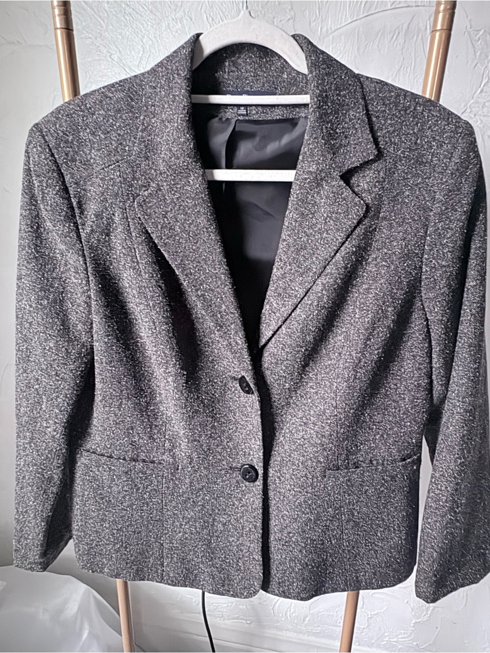 Evan-Picone Tweed Blazer Jacket Size 12 Black Gray Career Office Classic